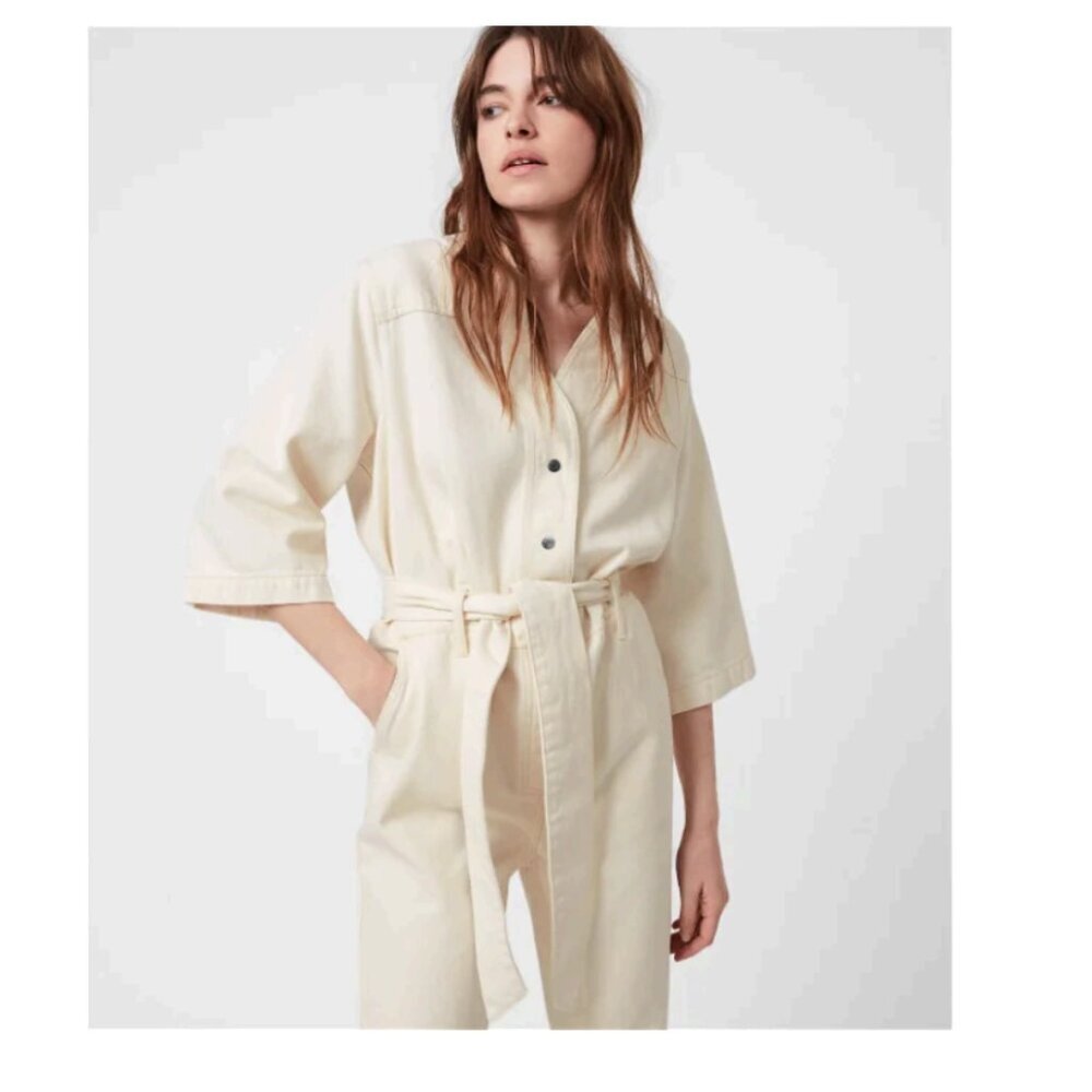 ALLSAINTS Mira Utility Denim Jumpsuit Natural White Size 4 - Picture 4 of 14